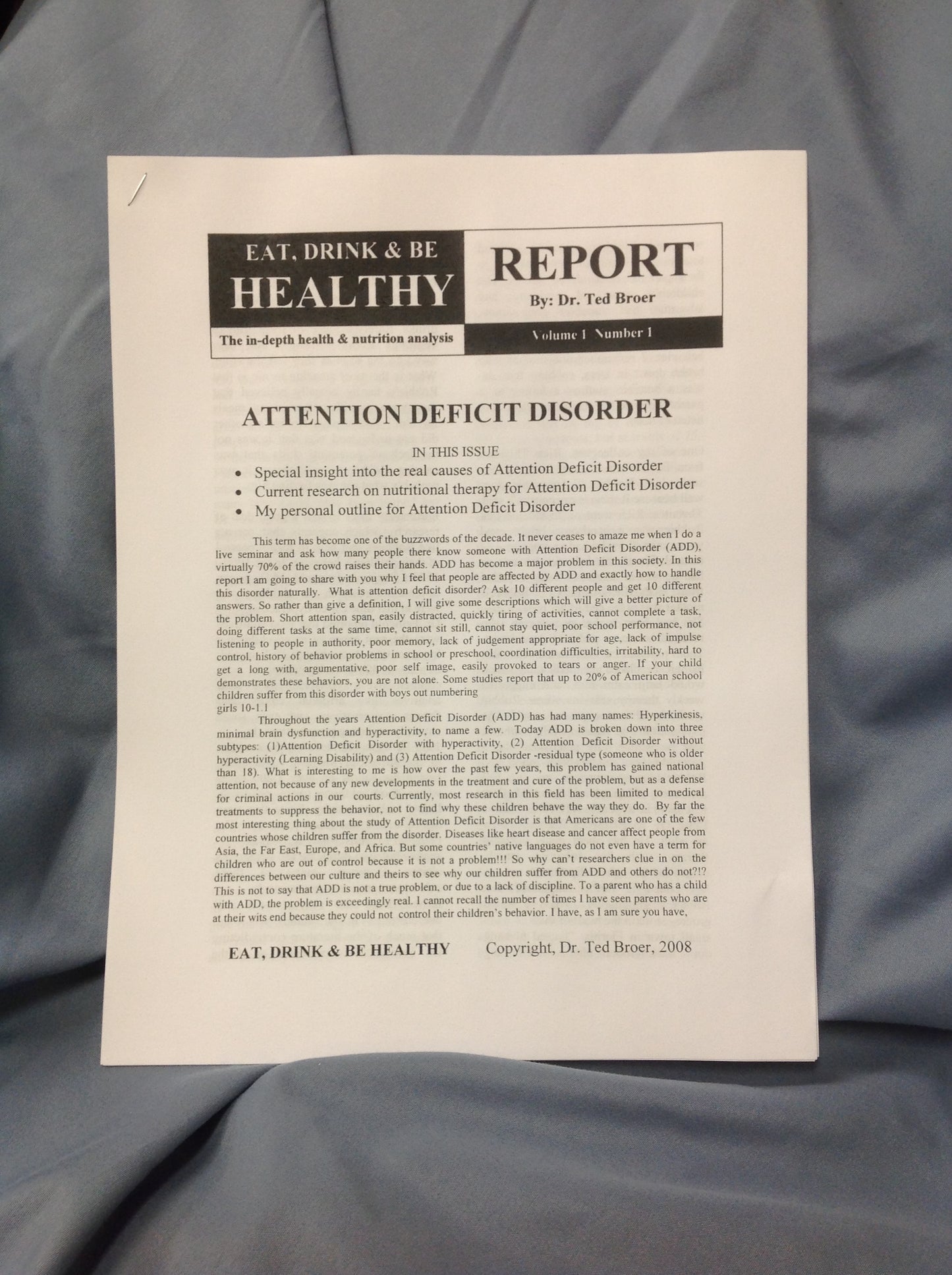 Attention Deficit Disorder (ADD) Article