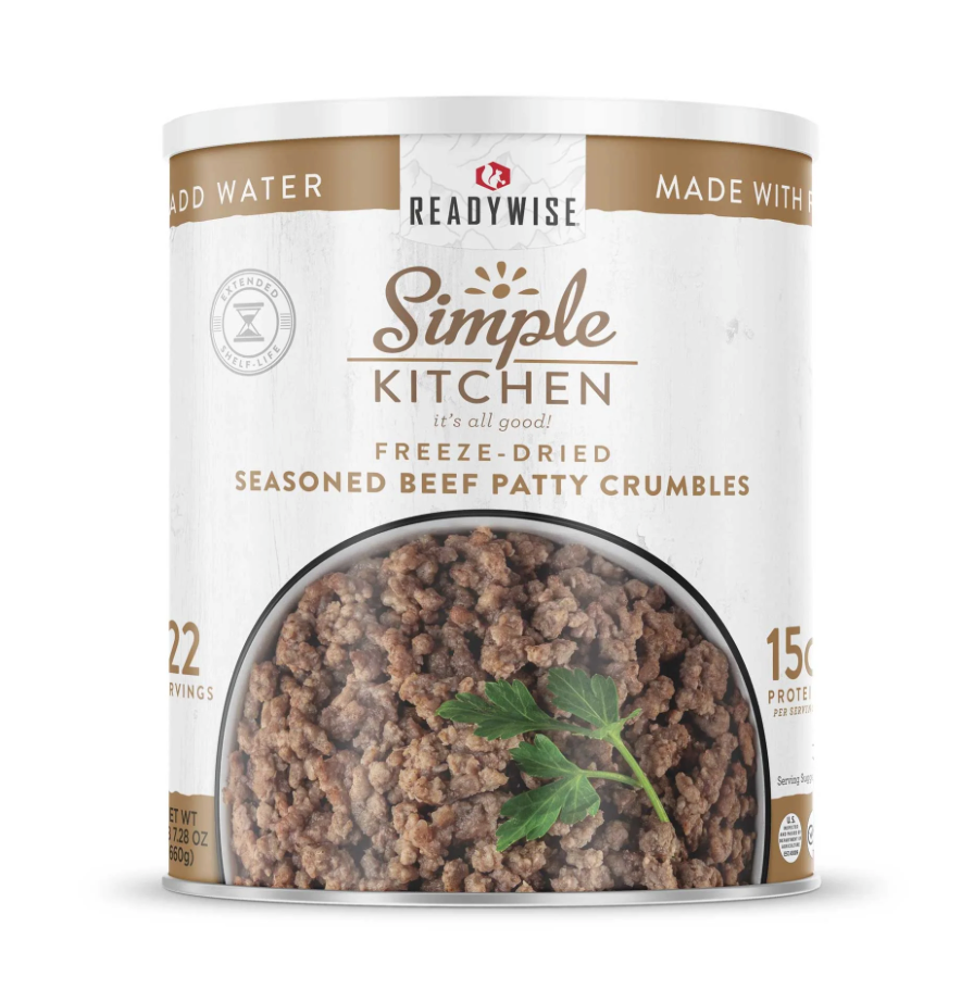Freeze-Dried Seasoned Beef Patty Crumbles - #10 Can – 22 Servings