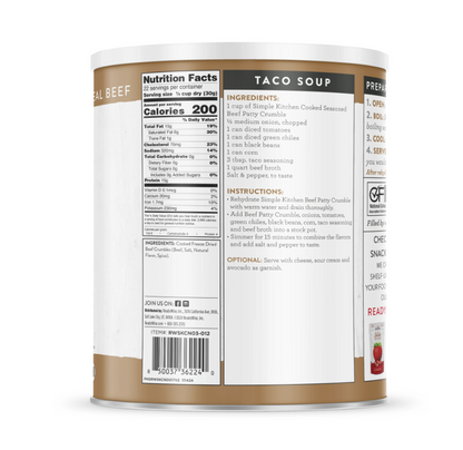 Freeze-Dried Seasoned Beef Patty Crumbles - #10 Can – 22 Servings