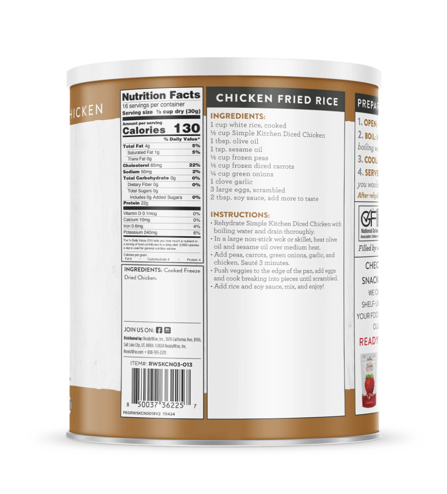 Freeze-Dried Diced Chicken - #10 Can – 16 Servings